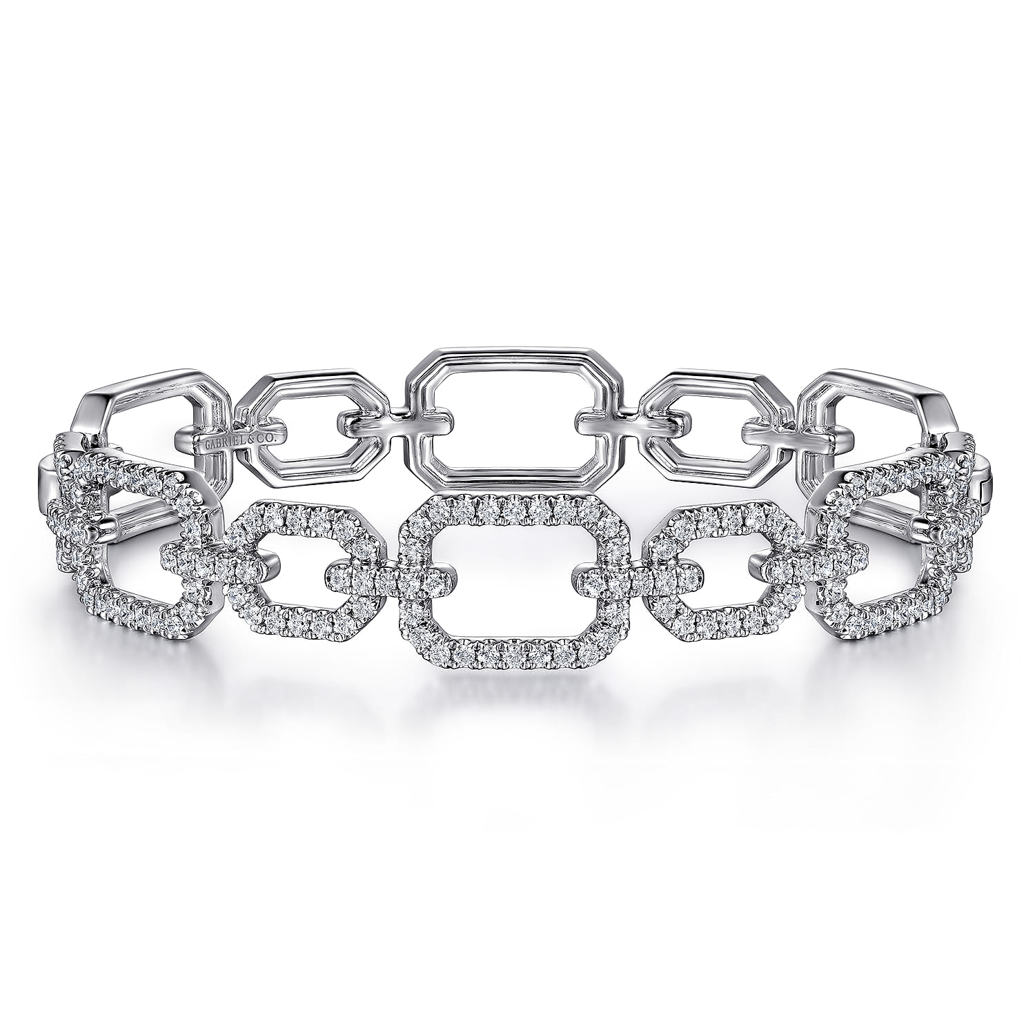14K White Gold Diamond Link Bangle - 1.5 ct - Shot 1