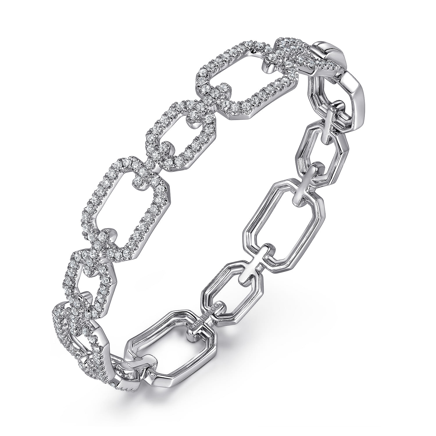 14K White Gold Diamond Link Bangle - 1.5 ct - Shot 2