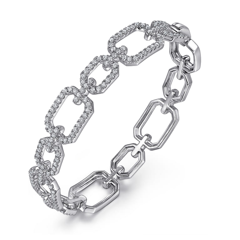 14K White Gold Diamond Link Bangle - 1.5 ct - Shot 2