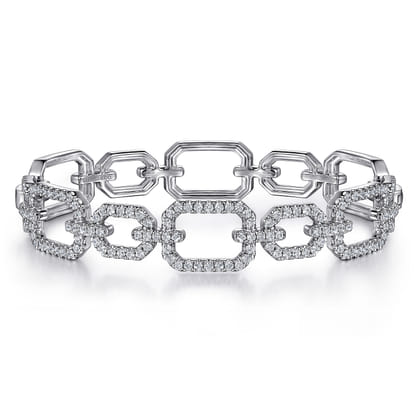 14K White Gold Diamond Link Bangle