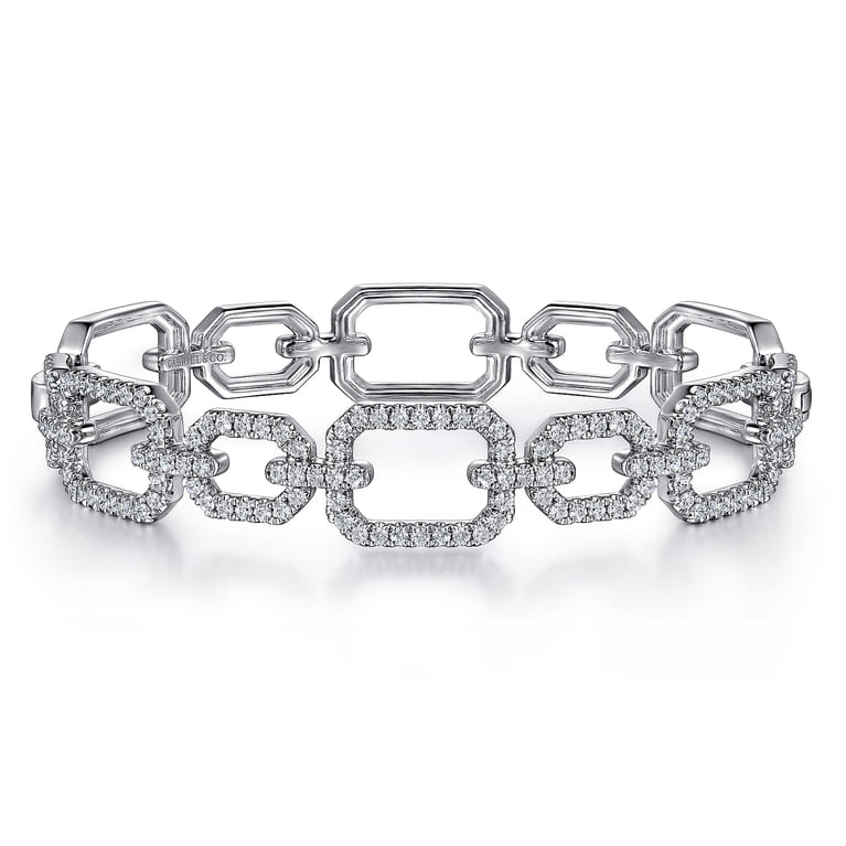 14K White Gold Diamond Link Bangle - 1.5 ct - Shot 1