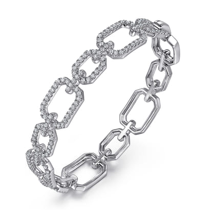 14K White Gold Diamond Link Bangle