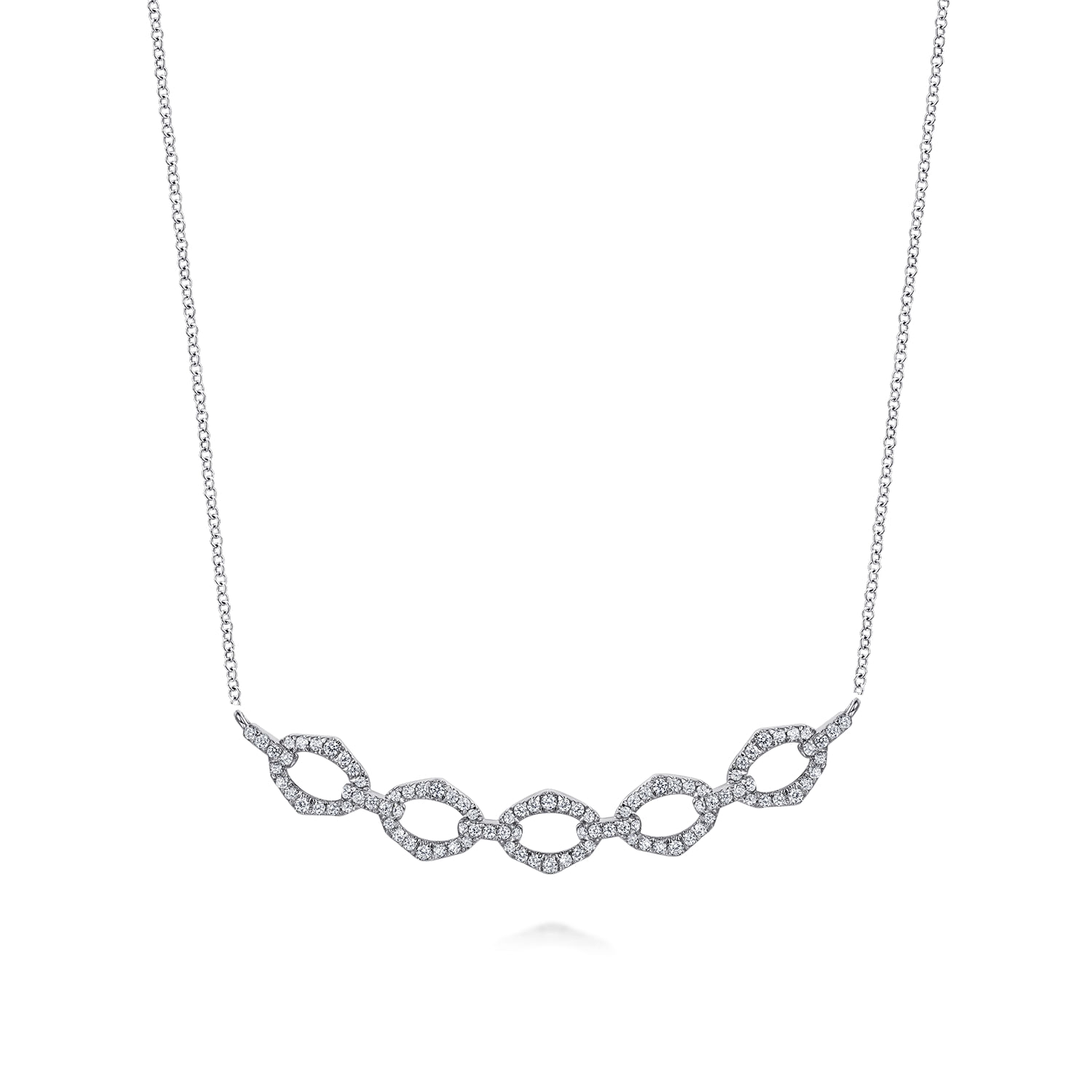 14K White Gold Diamond Link Bar Necklace
