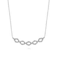14K White Gold Diamond Link Bar Necklace