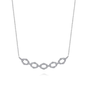 14K White Gold Diamond Link Bar Necklace