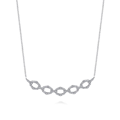 14K White Gold Diamond Link Bar Necklace