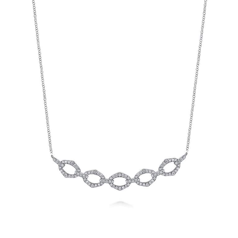 14K White Gold Diamond Link Bar Necklace - 0.55 ct - Shot 1