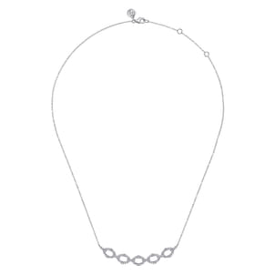 14K White Gold Diamond Link Bar Necklace