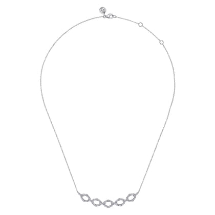 14K White Gold Diamond Link Bar Necklace