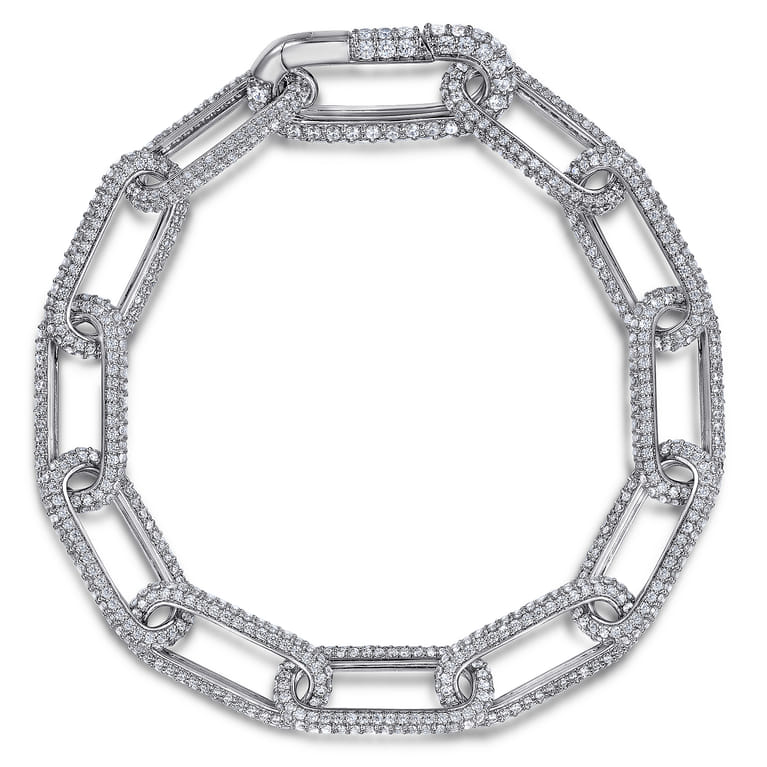 14K White Gold Diamond Link Chain Bracelet - 8.5 ct - Shot 1
