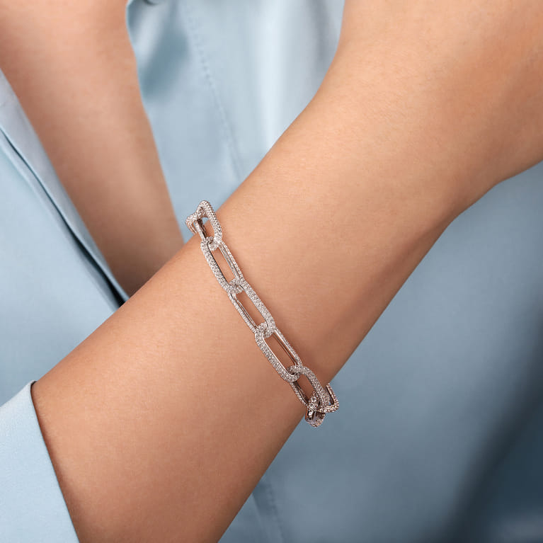 14K White Gold Diamond Link Chain Bracelet - 8.5 ct - Shot 3