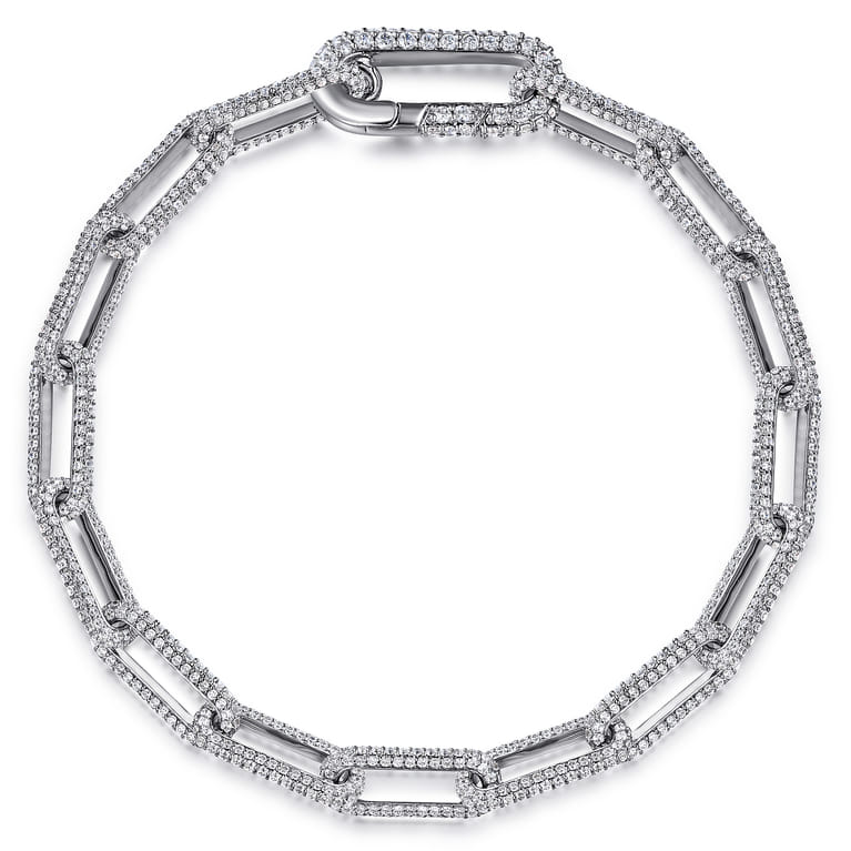 14K White Gold Diamond Link Chain Bracelet - 7 ct - Shot 1