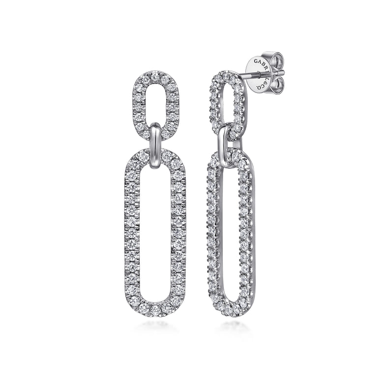 14K White Gold Diamond Link Chain Drop Earrings - 1.2 ct - Shot 1