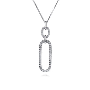14K White Gold Diamond Link Chain Drop Pendant Necklace