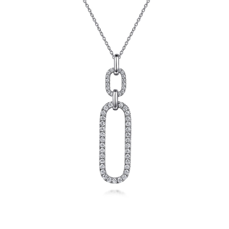14K White Gold Diamond Link Chain Drop Pendant Necklace - 1.2 ct - Shot 1