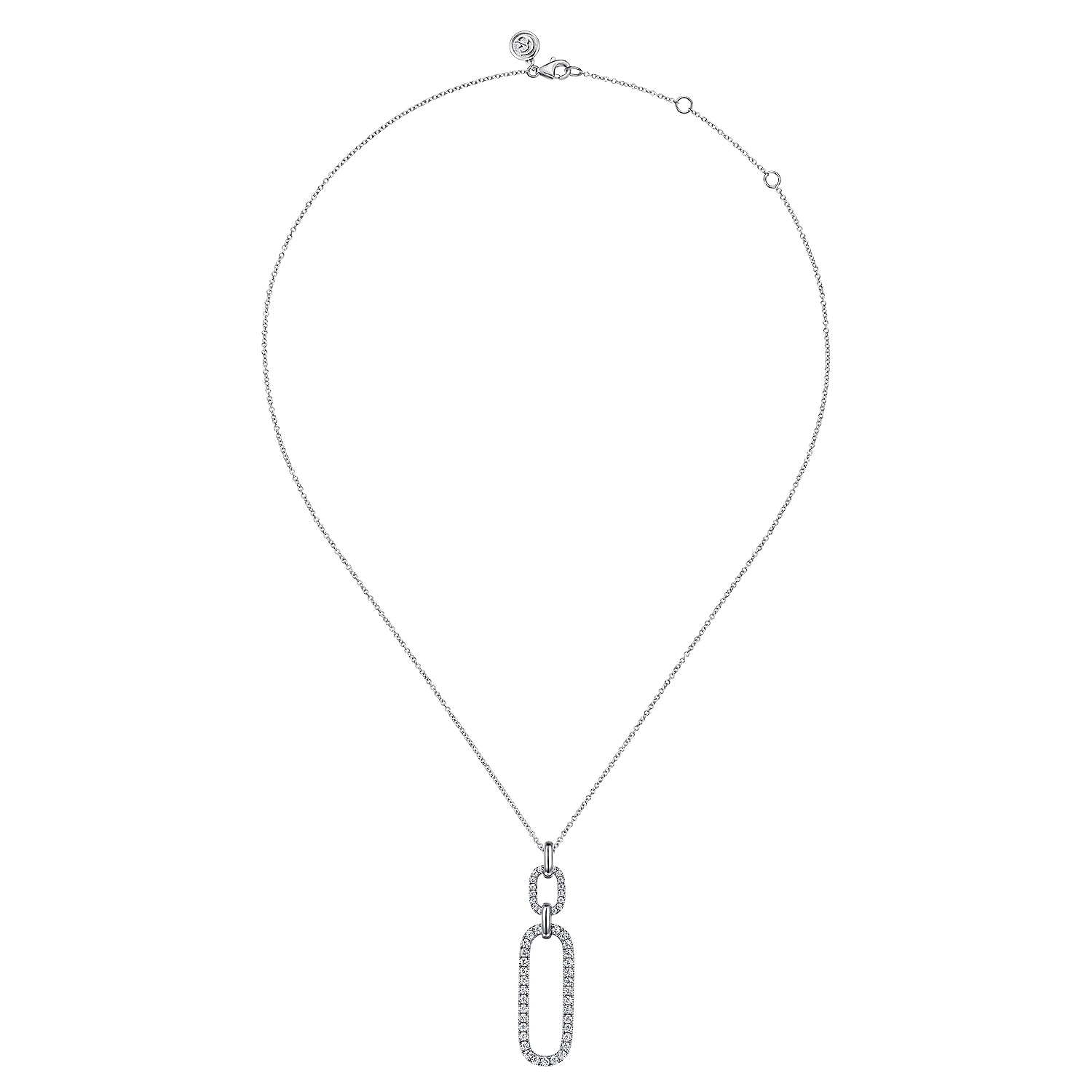 14K White Gold Diamond Link Chain Drop Pendant Necklace