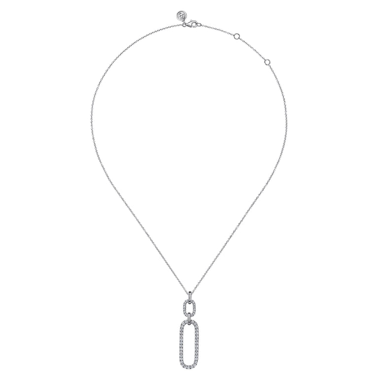 14K White Gold Diamond Link Chain Drop Pendant Necklace - 1.2 ct - Shot 2