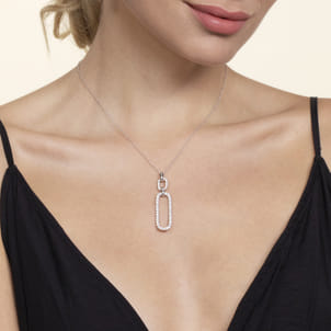 14K White Gold Diamond Link Chain Drop Pendant Necklace
