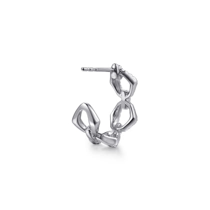 14K White Gold Diamond Link J Hoop Earrings
