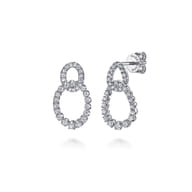 14K White Gold Diamond Link Stud Drop Earrings