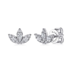 14K White Gold Diamond Lotus Stud Earrings