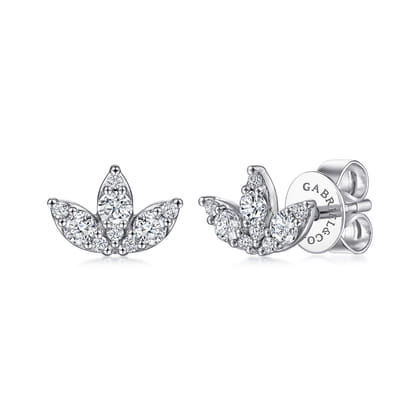 14K White Gold Diamond Lotus Stud Earrings