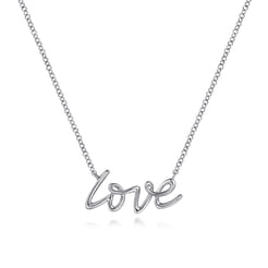 14K White Gold Diamond Love Necklace