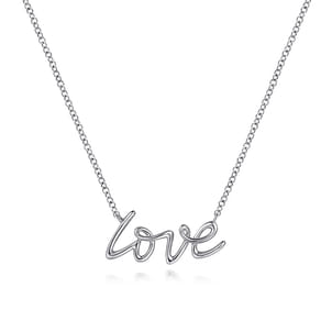 14K White Gold Diamond Love Necklace