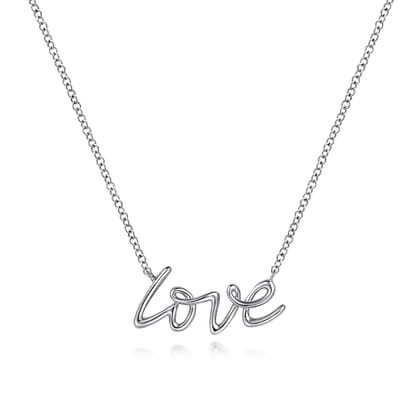 14K White Gold Diamond Love Necklace