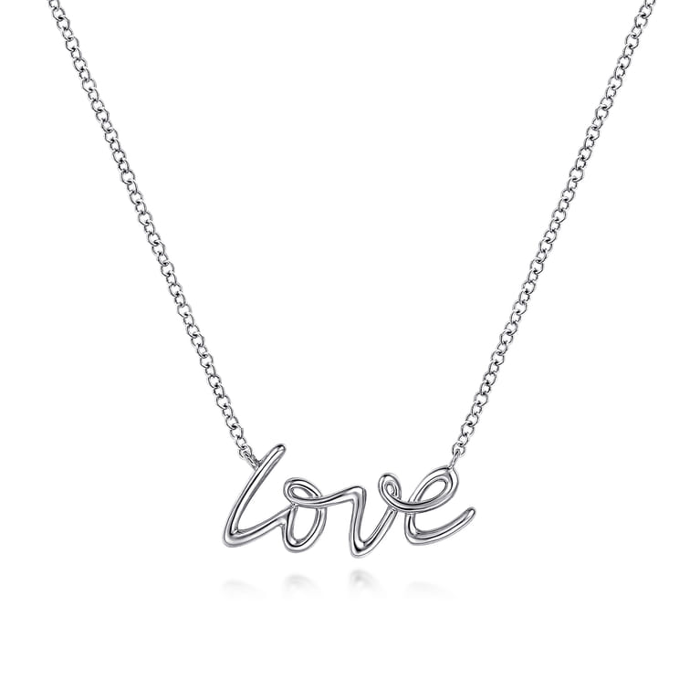 14K White Gold Diamond Love Necklace - Shot 1