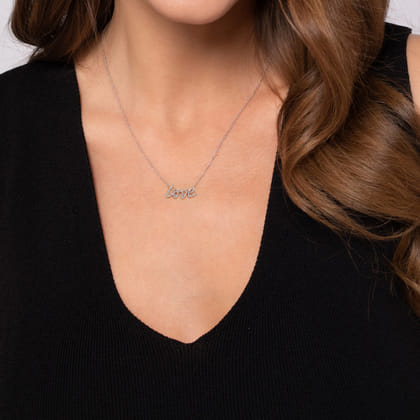14K White Gold Diamond Love Necklace