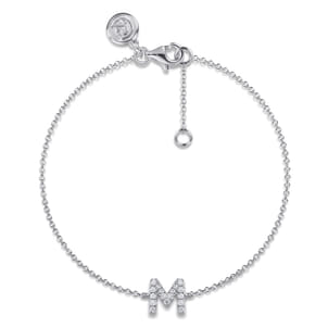 14K White Gold Diamond M Initial Chain Bracelet