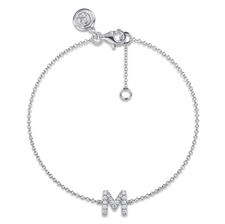 14K White Gold Diamond M Initial Chain Bracelet - 0.09 ct - Shot 1
