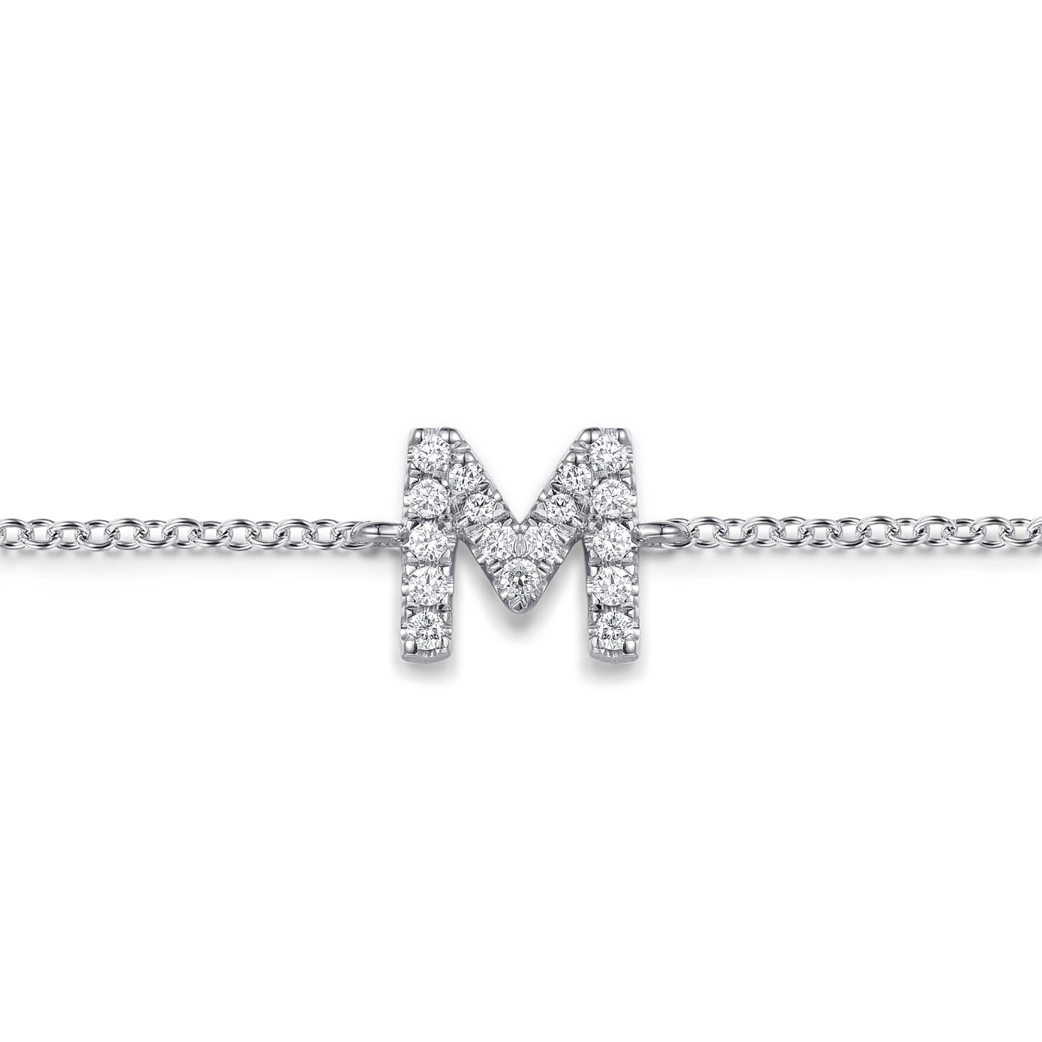 14K White Gold Diamond M Initial Chain Bracelet
