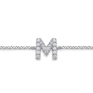 14K White Gold Diamond M Initial Chain Bracelet