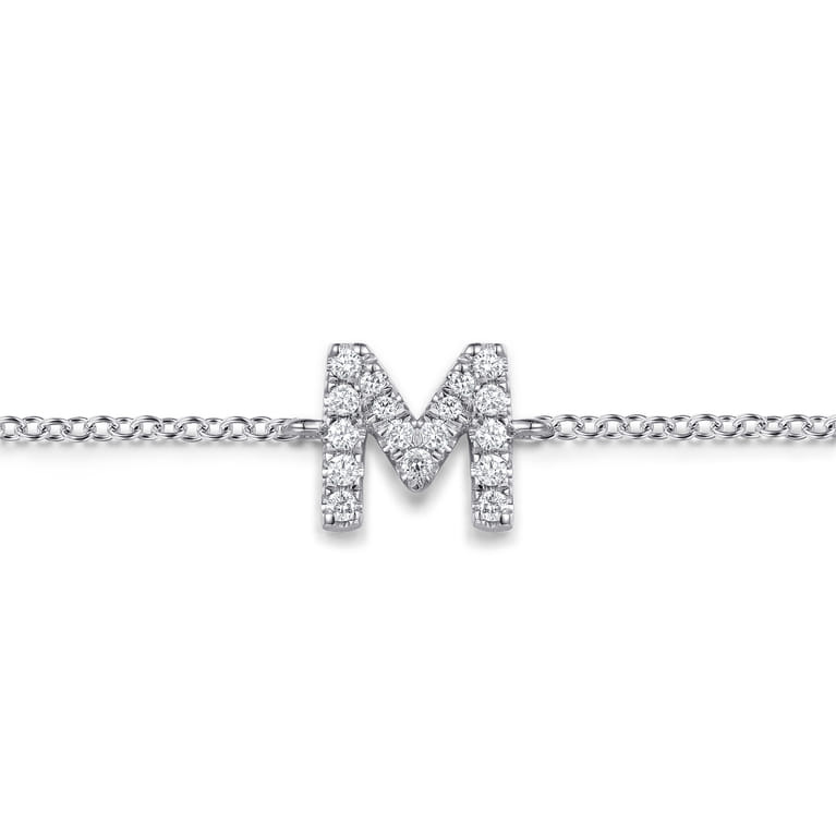 14K White Gold Diamond M Initial Chain Bracelet - 0.09 ct - Shot 2