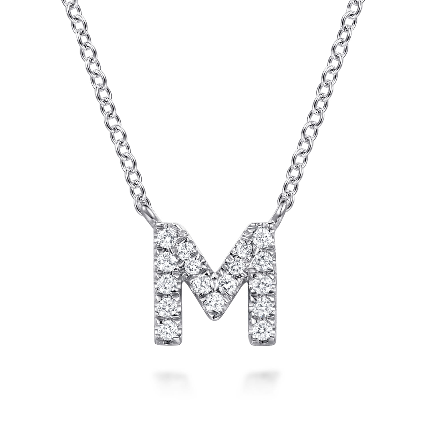 14K White Gold Diamond M Initial Pendant Necklace - 0.09 ct - Shot 1