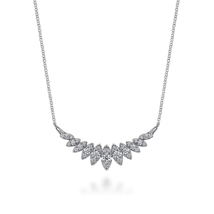 14K White Gold Diamond Marquise Bar Necklace
