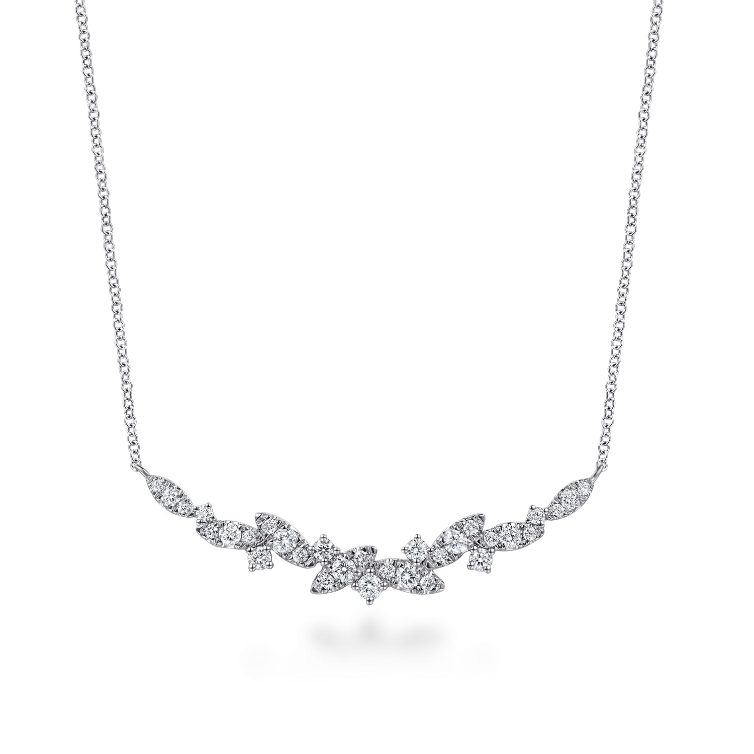 14K White Gold Diamond Marquise Bar Necklace - 0.75 ct - Shot 1