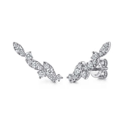 14K White Gold Diamond Marquise Ear Climber Earrings