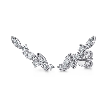 14K White Gold Diamond Marquise Ear Climber Earrings