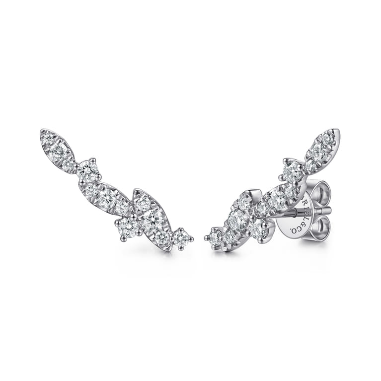 14K White Gold Diamond Marquise Ear Climber Earrings - 0.5 ct - Shot 1