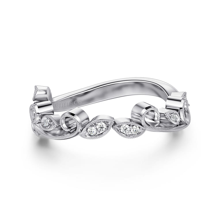 14K White Gold Diamond Matching Wedding Band - 0.08 ct - Shot 1
