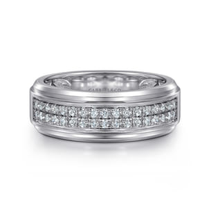 14K White Gold Diamond Men's Wedding Ring in High Polish Finish