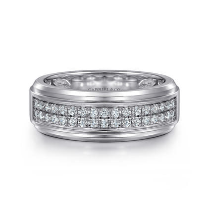 14K White Gold Diamond Men's Wedding Ring in High Polish Finish