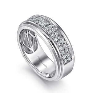 14K White Gold Diamond Men's Wedding Ring in High Polish Finish