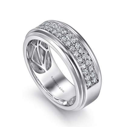 14K White Gold Diamond Men's Wedding Ring in High Polish Finish