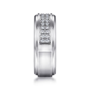 14K White Gold Diamond Men's Wedding Ring in High Polish Finish