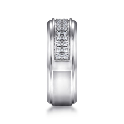 14K White Gold Diamond Men's Wedding Ring in High Polish Finish