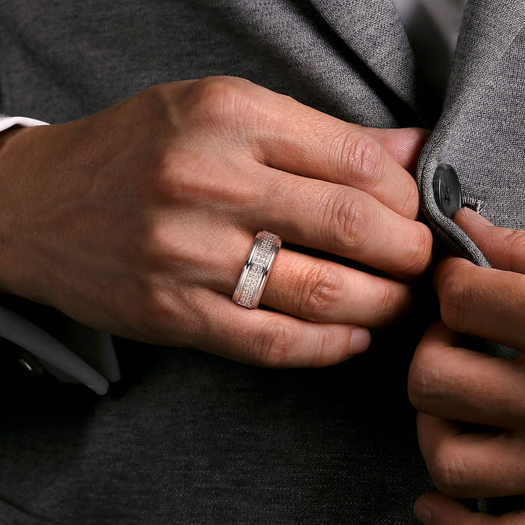 14K White Gold Diamond Men's Wedding Ring in High Polish Finish